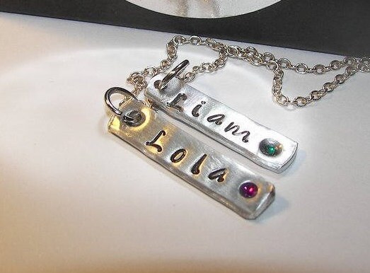 kids name necklace with birthstone, personalized stamped mommy jewelry, kids name jewelry, mothers necklace, gift for mom from kids