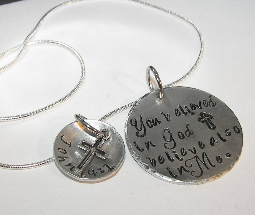 John 14 verse 1 You believed in God believe in me also, personalized bible verse necklace, religious quote necklace, bbf gift for friend