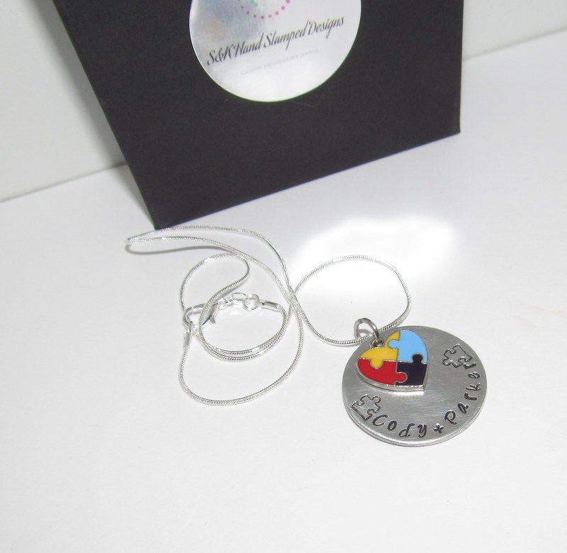 Sterling silver Personalized Autism necklace, custom personalized , personalized gifts for moms and friends, kids name jewelry