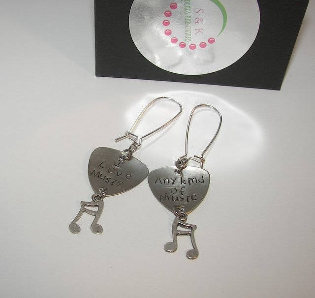 Guitar pick earrings, music love gift,Rock 'n' Roll Chic, Unique Guitar Pick Stamped Earrings , gifts for moms and friends