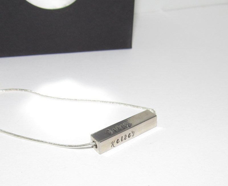 Personalized 4 side bar pewter necklace, custom personalized jewelry and gifts, personalized gifts for moms and friends, kids name jewelry