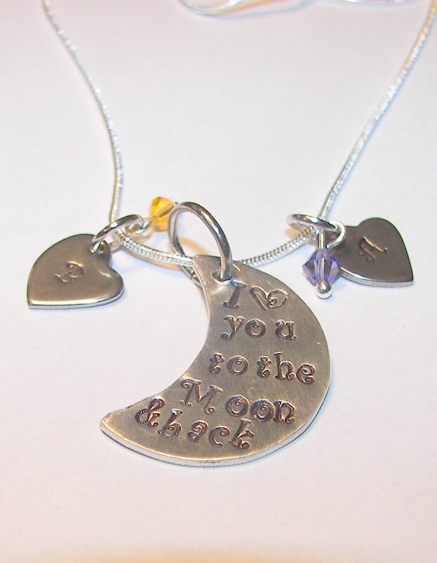 I love you to the moon and back necklace , personalized necklace for mom , kids name necklace for grandma, anniversary gift for her
