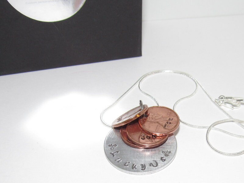 personalized Luck Us penny necklace , coin jewelry, family necklace for mom, Anniversary gift , Birth year penny necklace