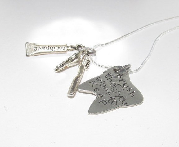 Brush the ones you want to keep personalized Dental necklace, custom hand stamped personalized jewelry for dental staff handstamped jewelry