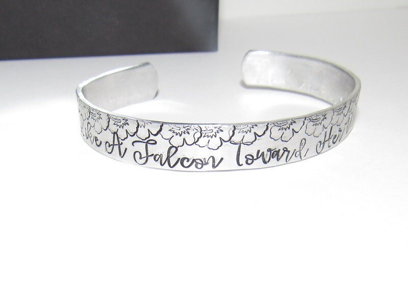 She soars like a falcon Cuff, Survivors jewelry Stacking Cuff, Inspirational Jewelry, Custom quote Cuff Jewelry, soars like a eagle