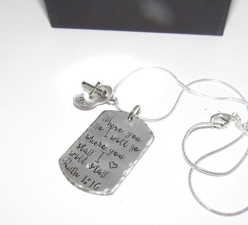 personalized Ruth 1:13, mommy necklace where you go I will go . Personalized hand stamped jewelry. Handstamped gift for her.