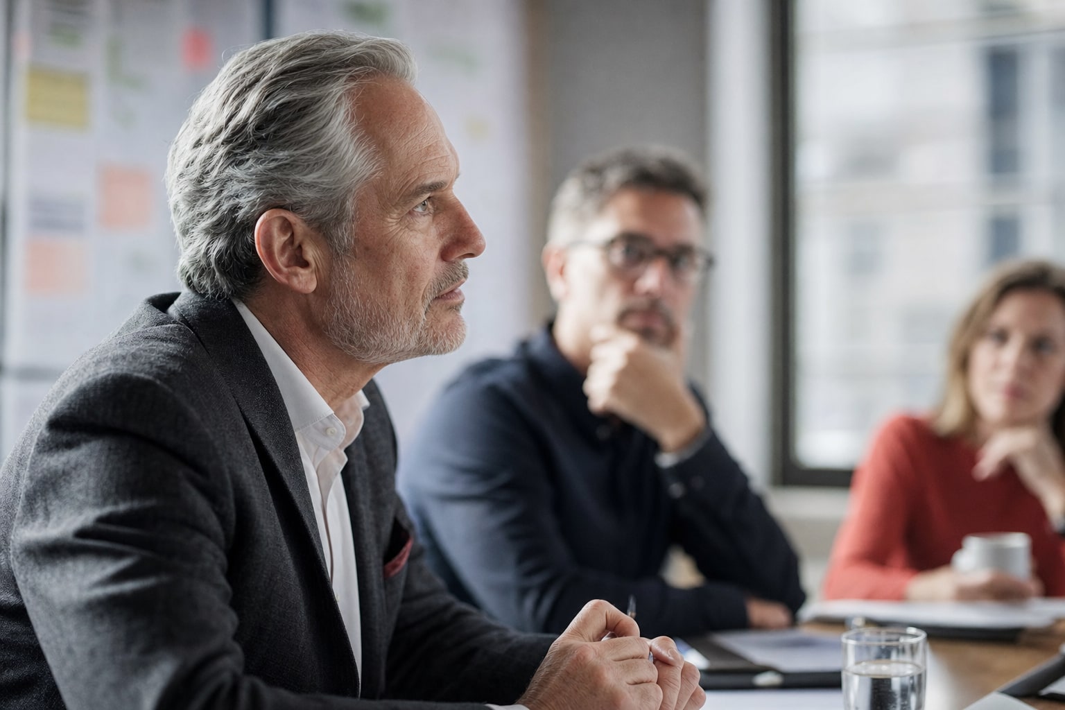 Senior leader listening during a planning discussion