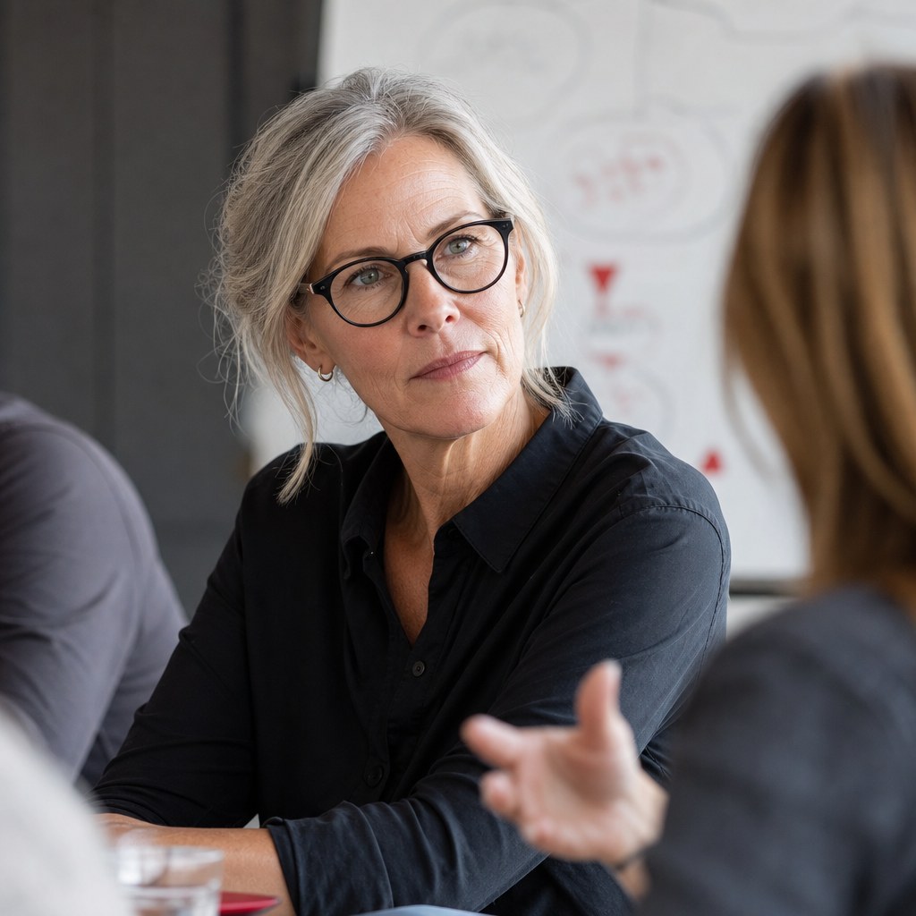 Senior leader listening during a focused workshop
