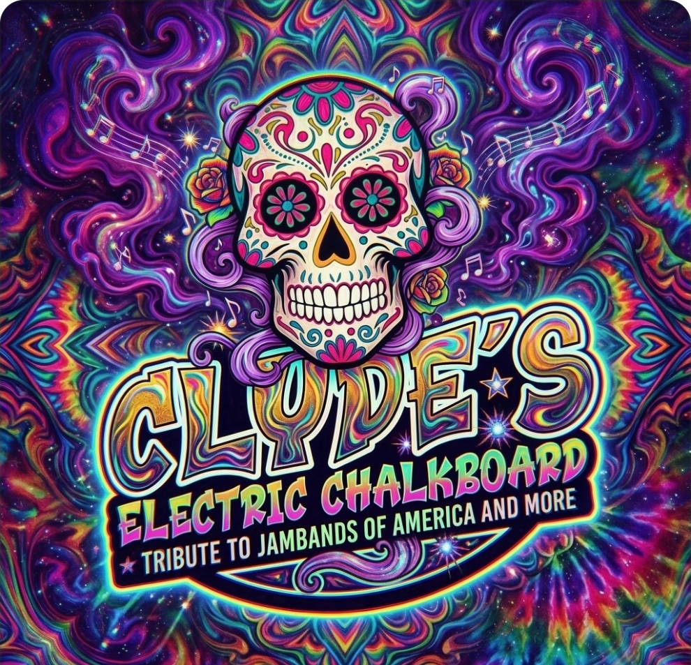Clyde's Electric Chalkboard performing on a stage with warm lights