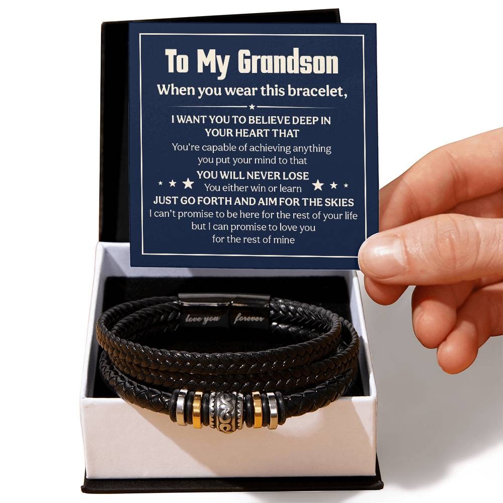 A braided bracelet with a message for a grandson