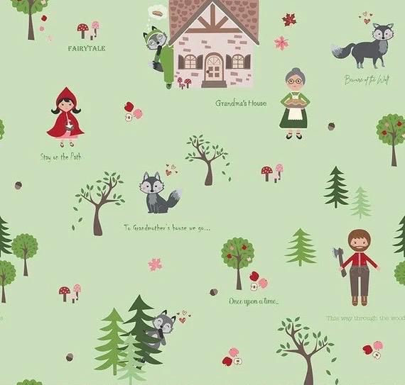 Riley Blake Through The Woods fabric on a green background
