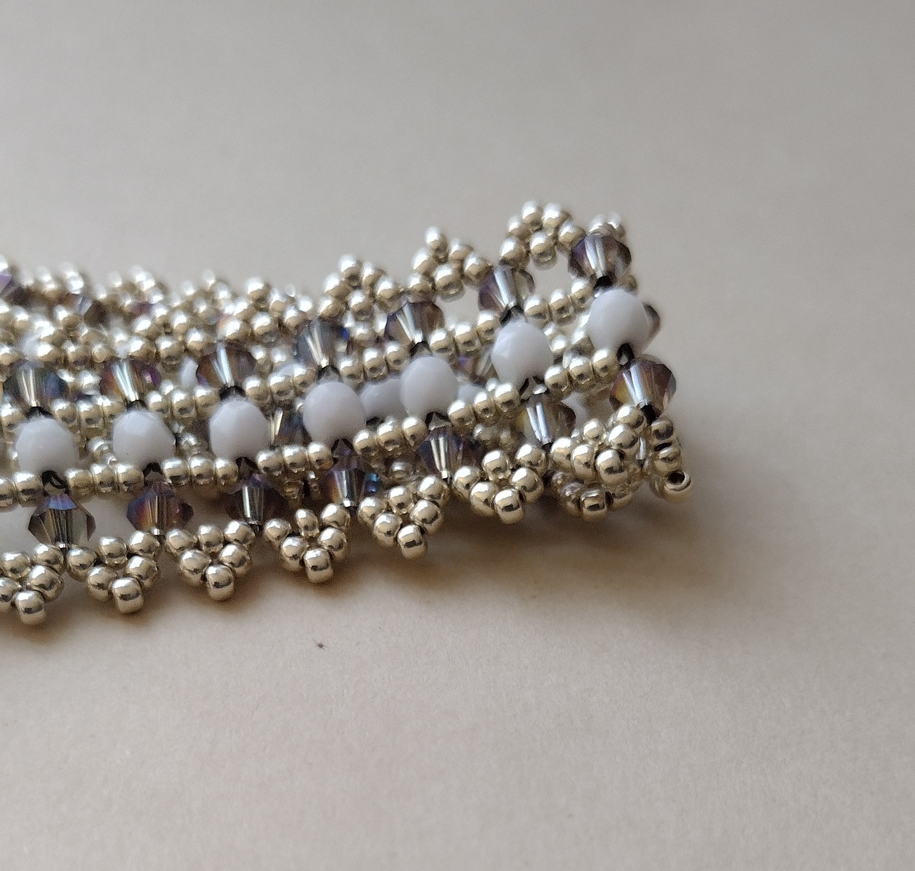 Close view of the woven Black Diamond Crystal Bracelet beadwork