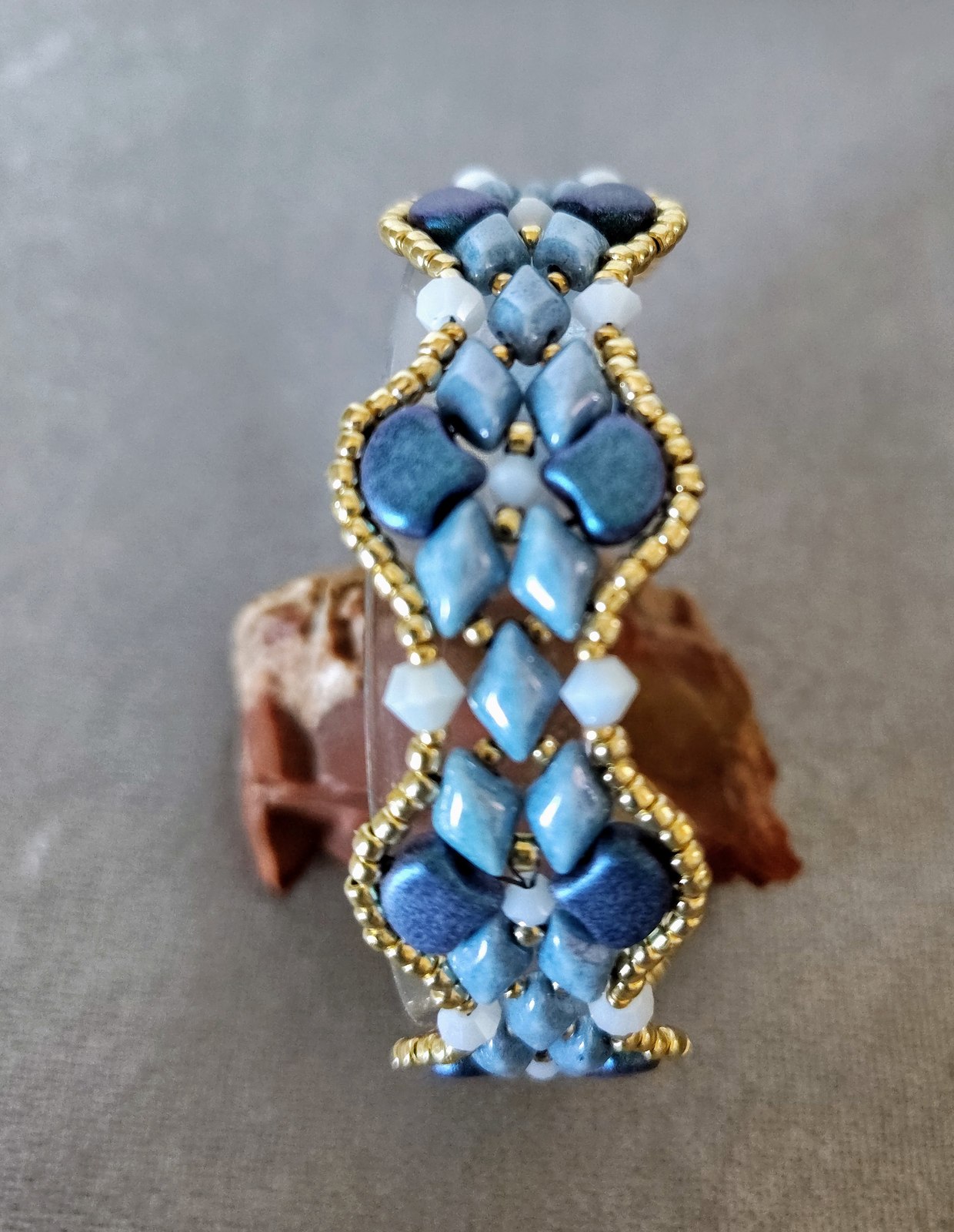 Close view of Blueberry Blues Bracelet beadwork