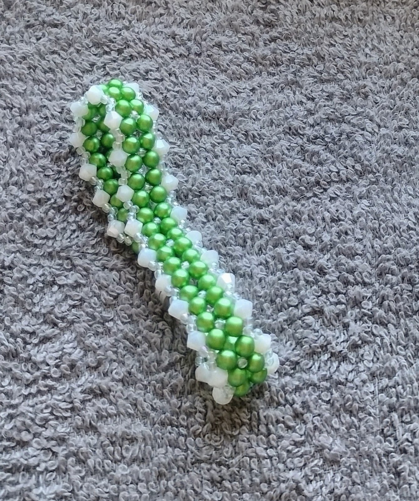 Matte Green Pearl and Jade Bicone Bracelet with magnetic clasp