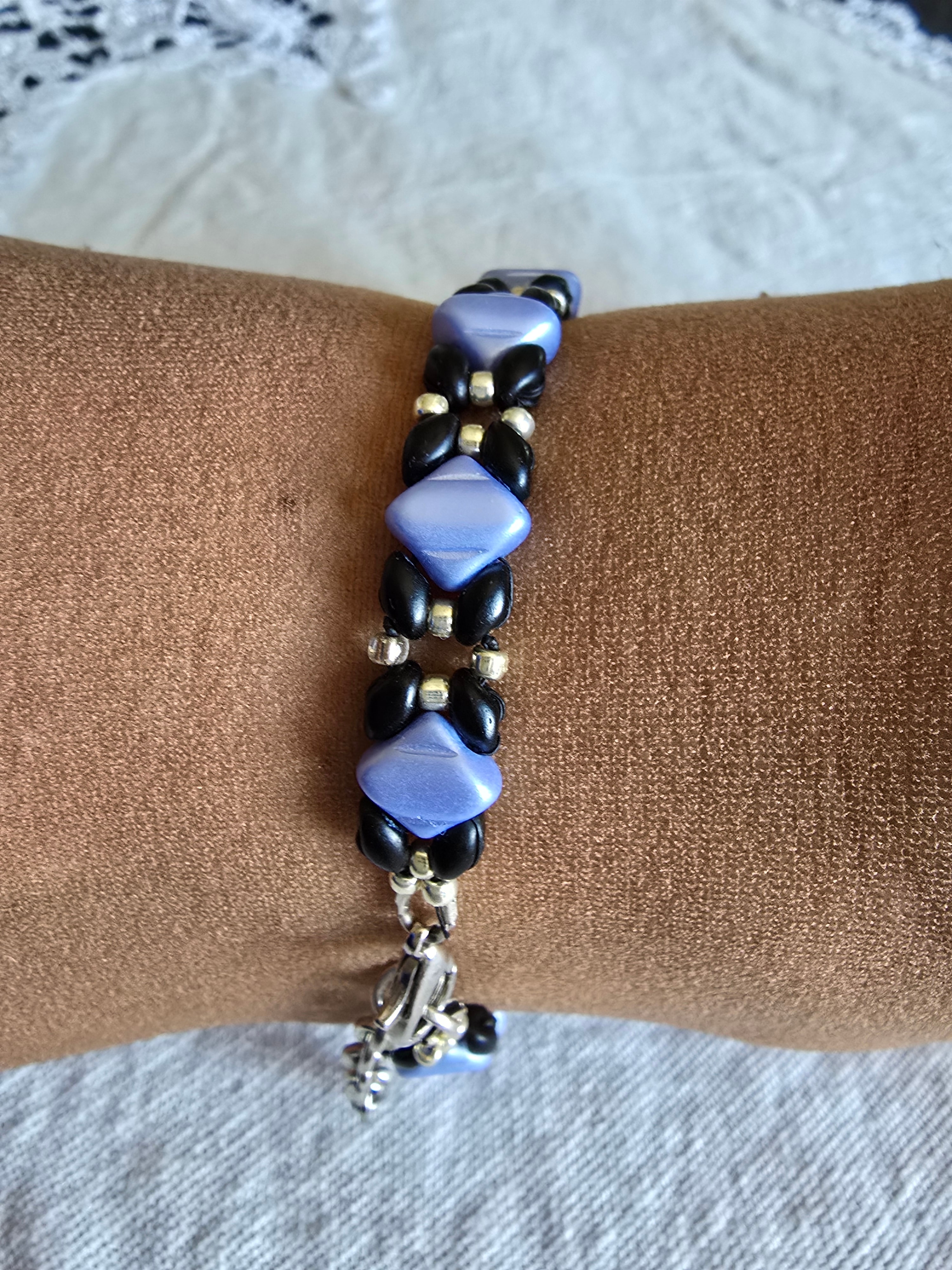 Periwinkle Silk bracelet worn on a wrist