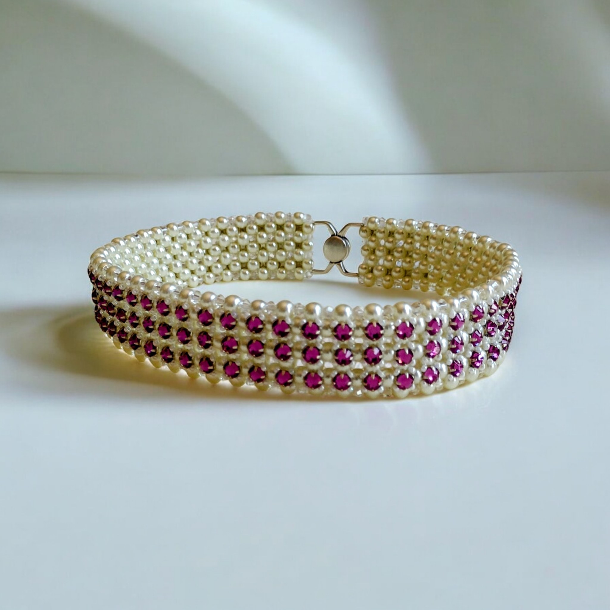 Radiant Fuchsia Crystal and Pearl Star Choker showing its full front