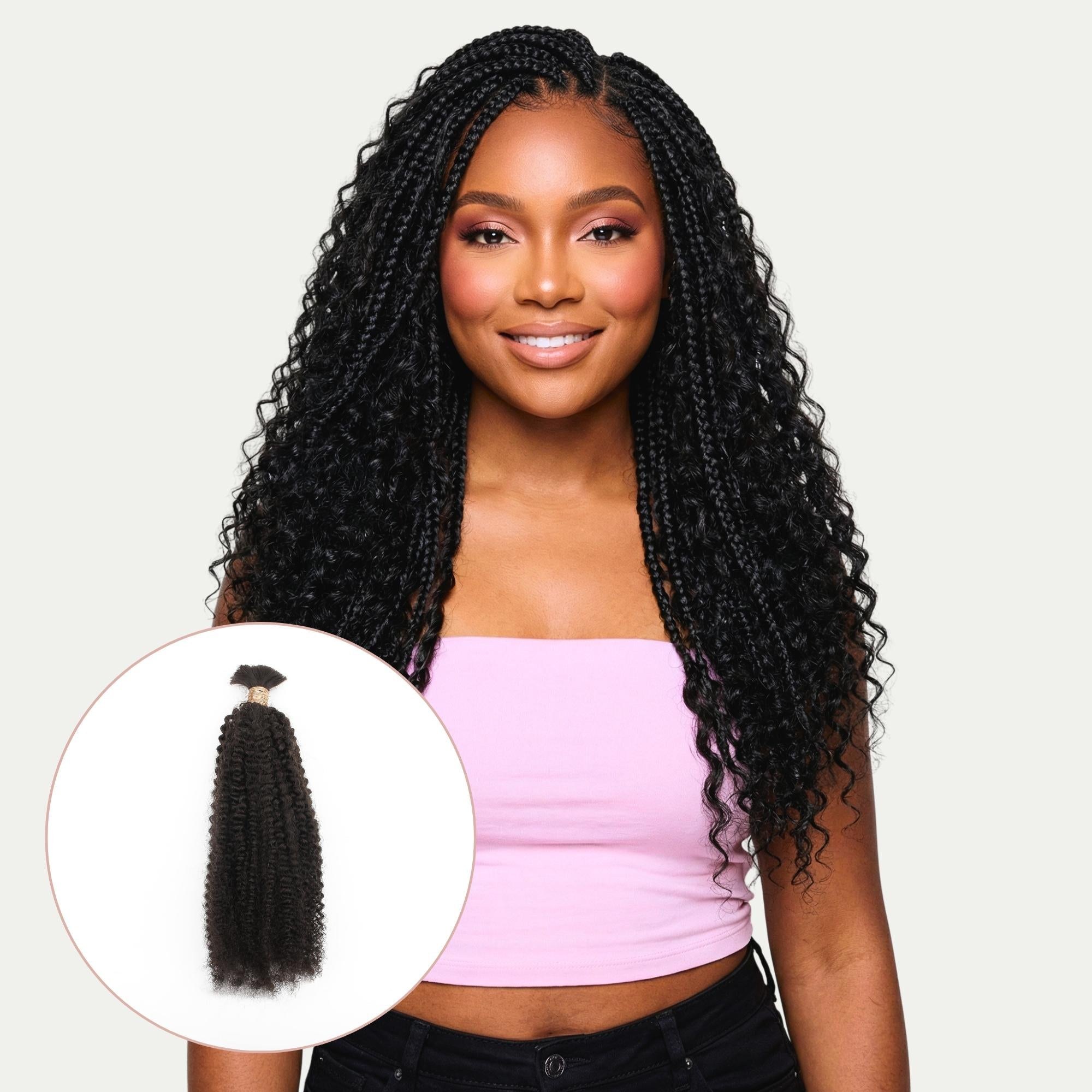Afro Kinky bulk 100% human braiding hair with a full coily texture