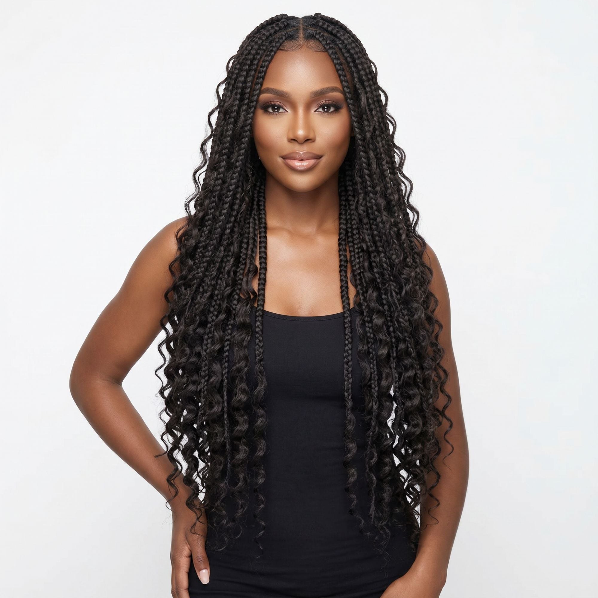 Deep Wave boho crochet braids with human-hair-blend curls
