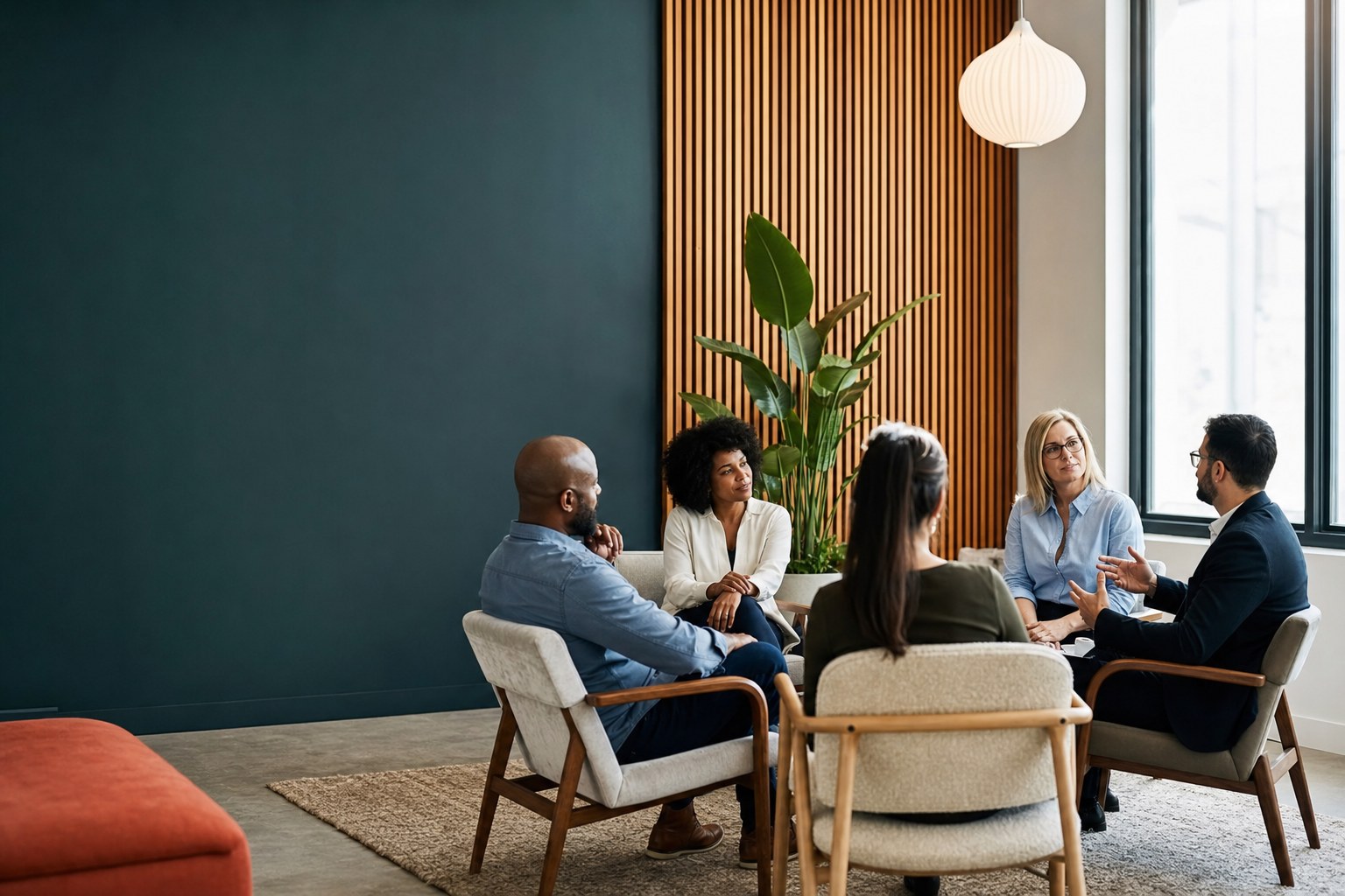 Professionals in a workplace conversation