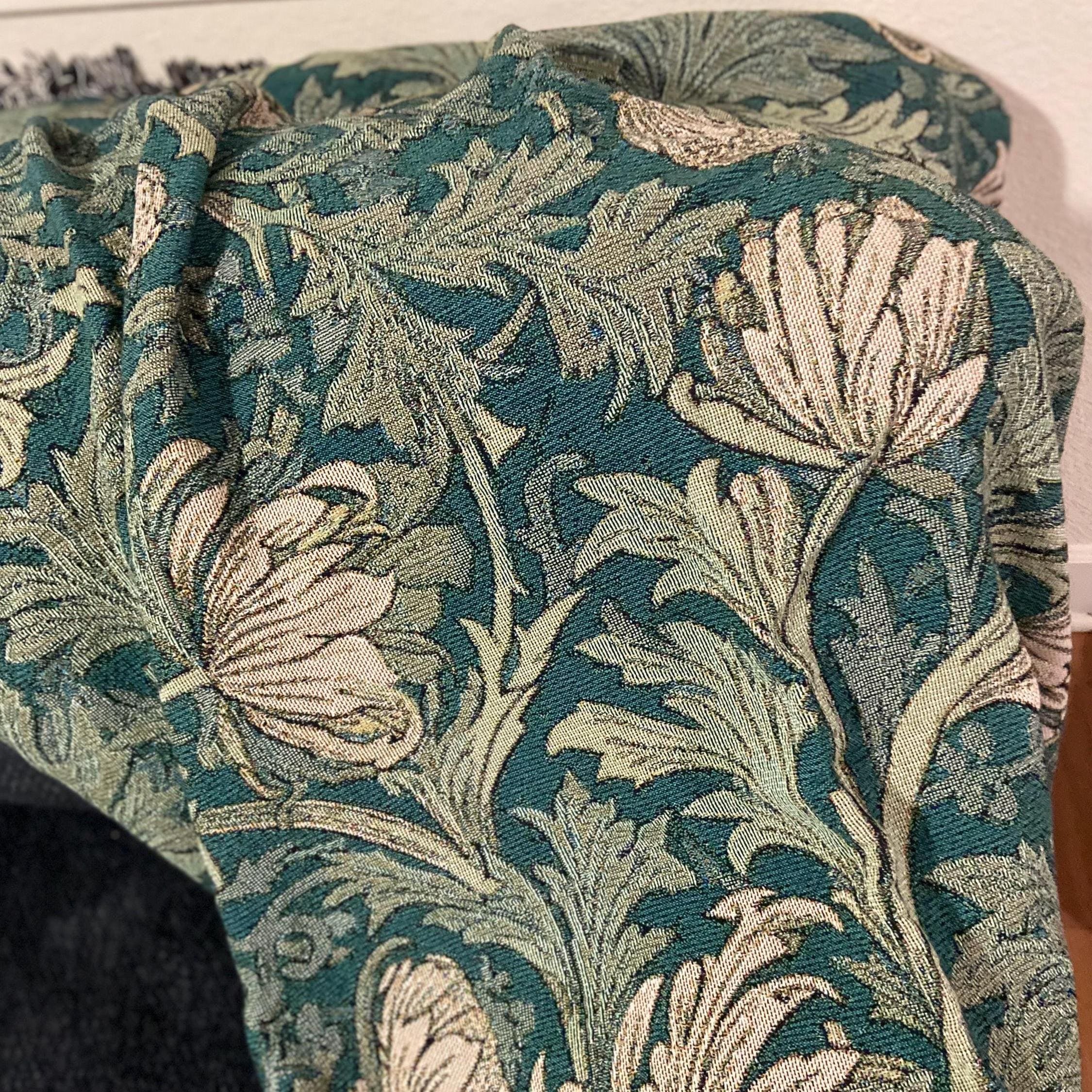 Cotton woven tapestry blanket adding pattern and texture to a home setting