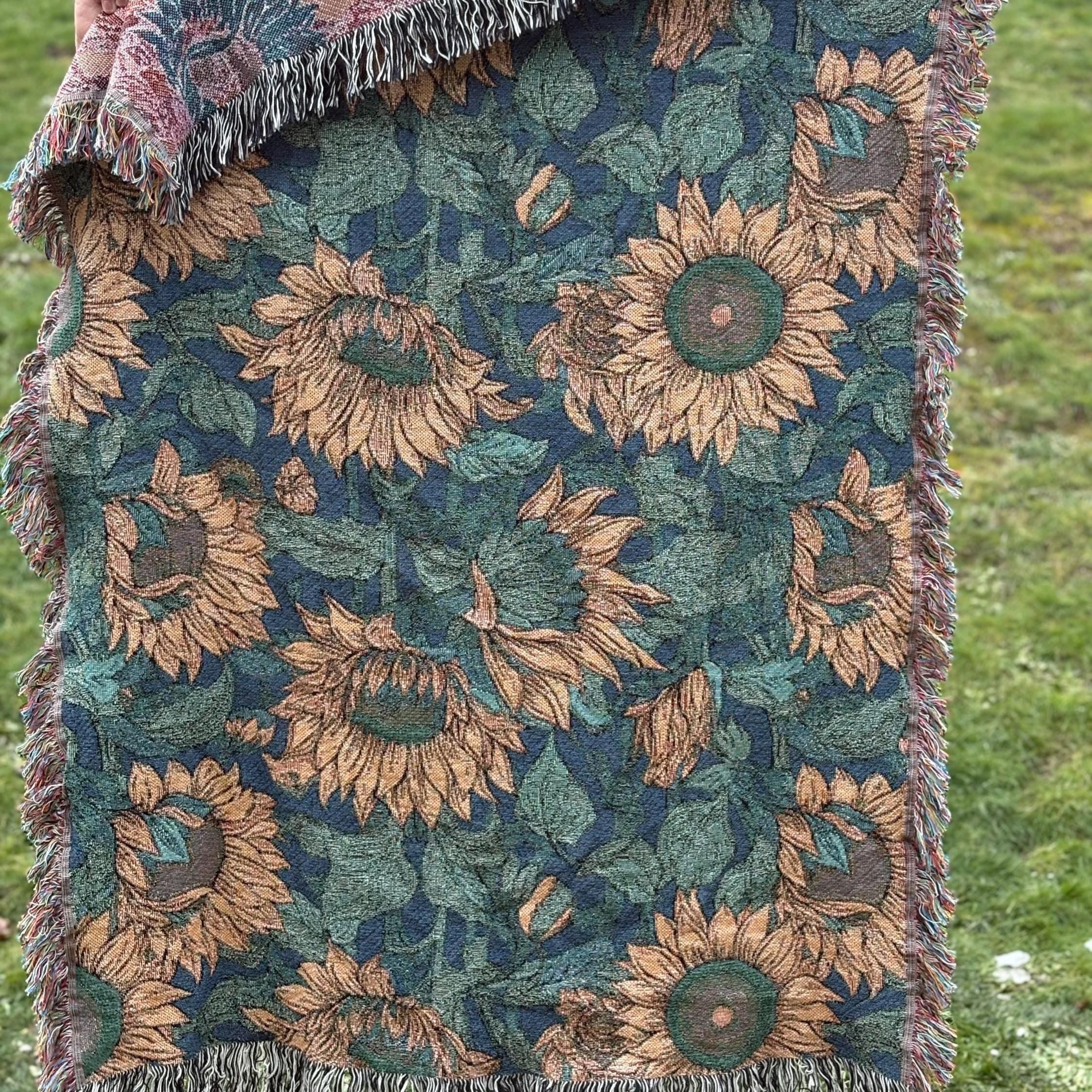 Woven Throw Blanket - William Morris Floral 100% Cotton Reversible Tapestry