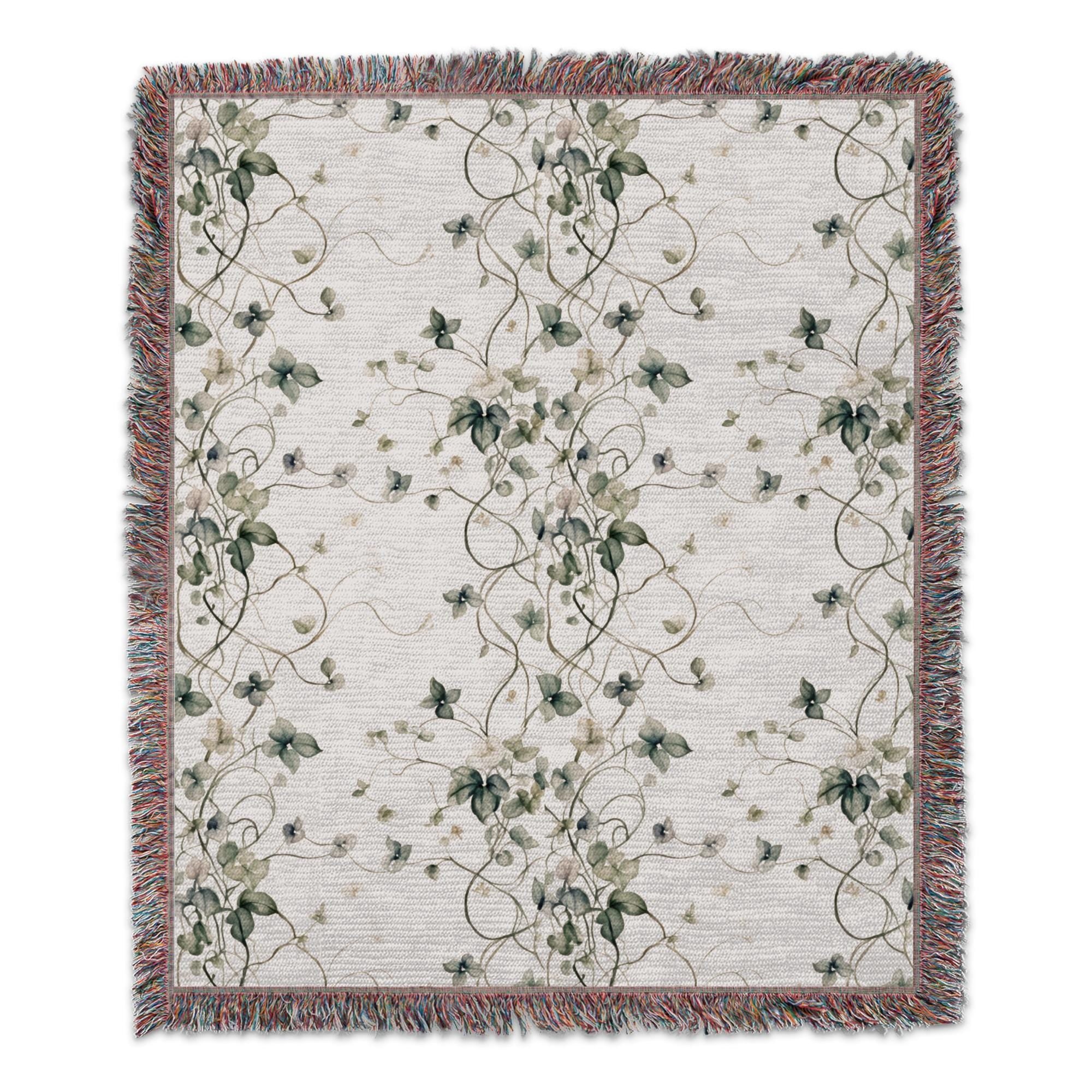 Botanical Floral Blanket, Cottagecore Wildflower Vine Throw Blanket, Delicate Blue Flower Soft Bedding, Garden Lover Housewarming Gift