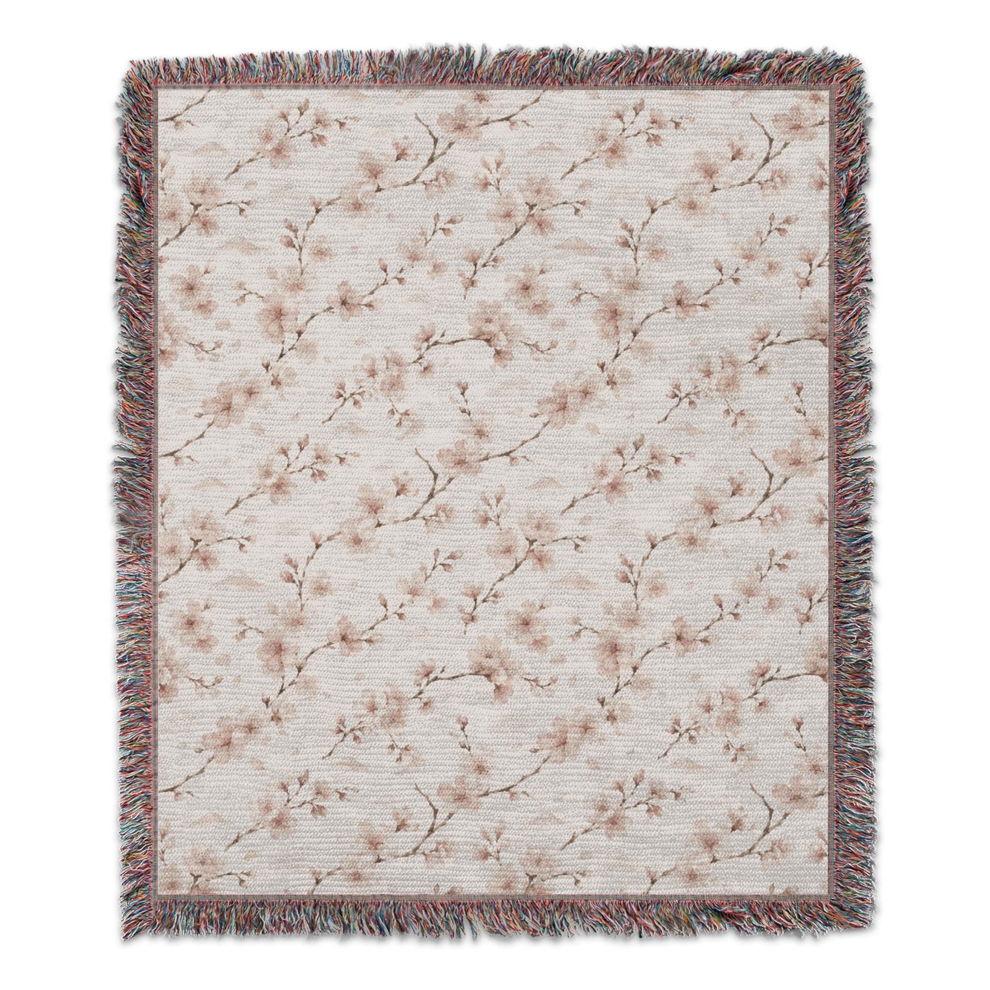 Cherry Blossom Blanket, Japanese Sakura Throw, Pastel Pink Aesthetic Floral Blanket, Soft Botanical Bedding, Housewarming Gift for Her