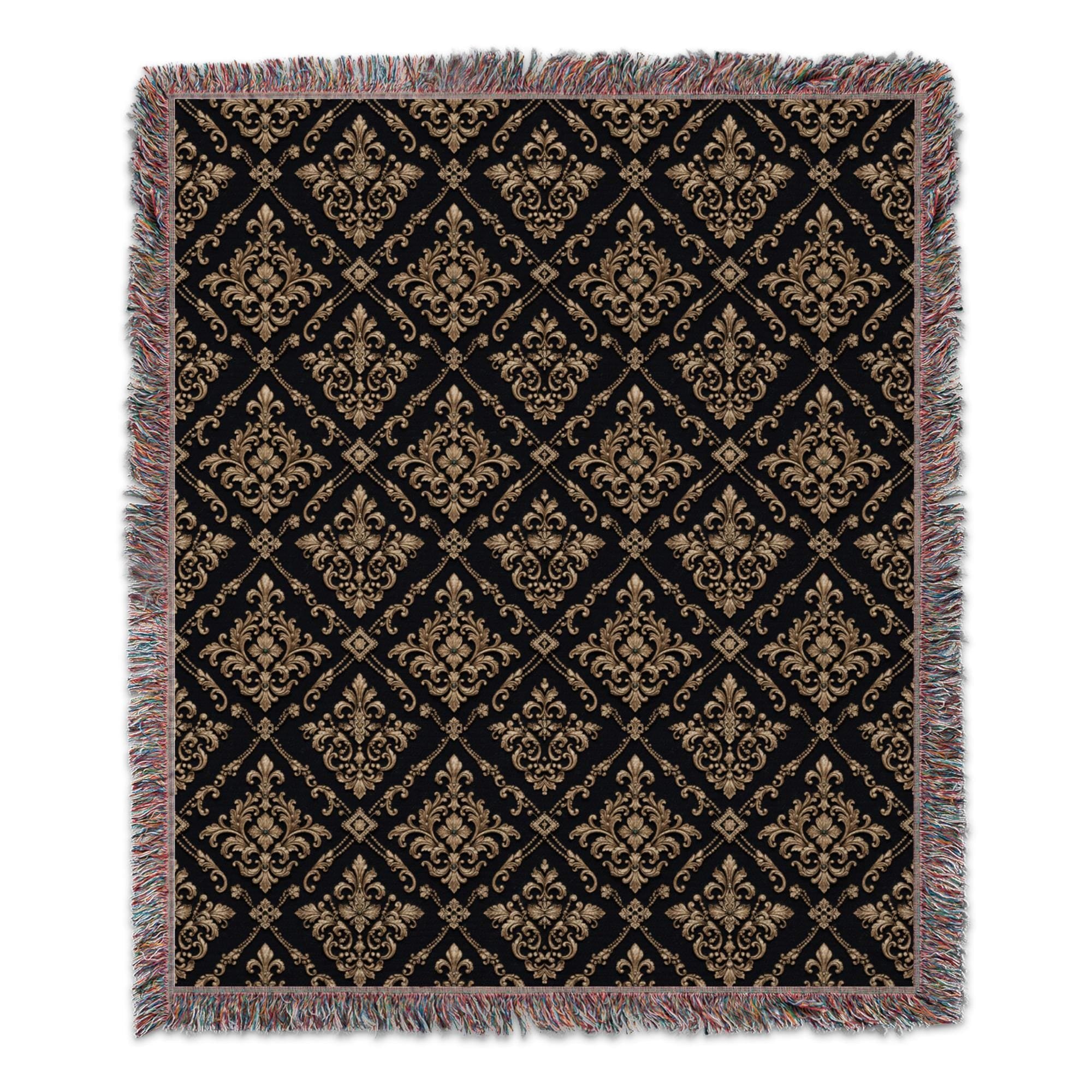 Baroque Damask Blanket, Faux Gold Filigree Throw Blanket, Royalcore Dark Academia Bedding, Vintage Gothic Luxury Decor, Housewarming Gift