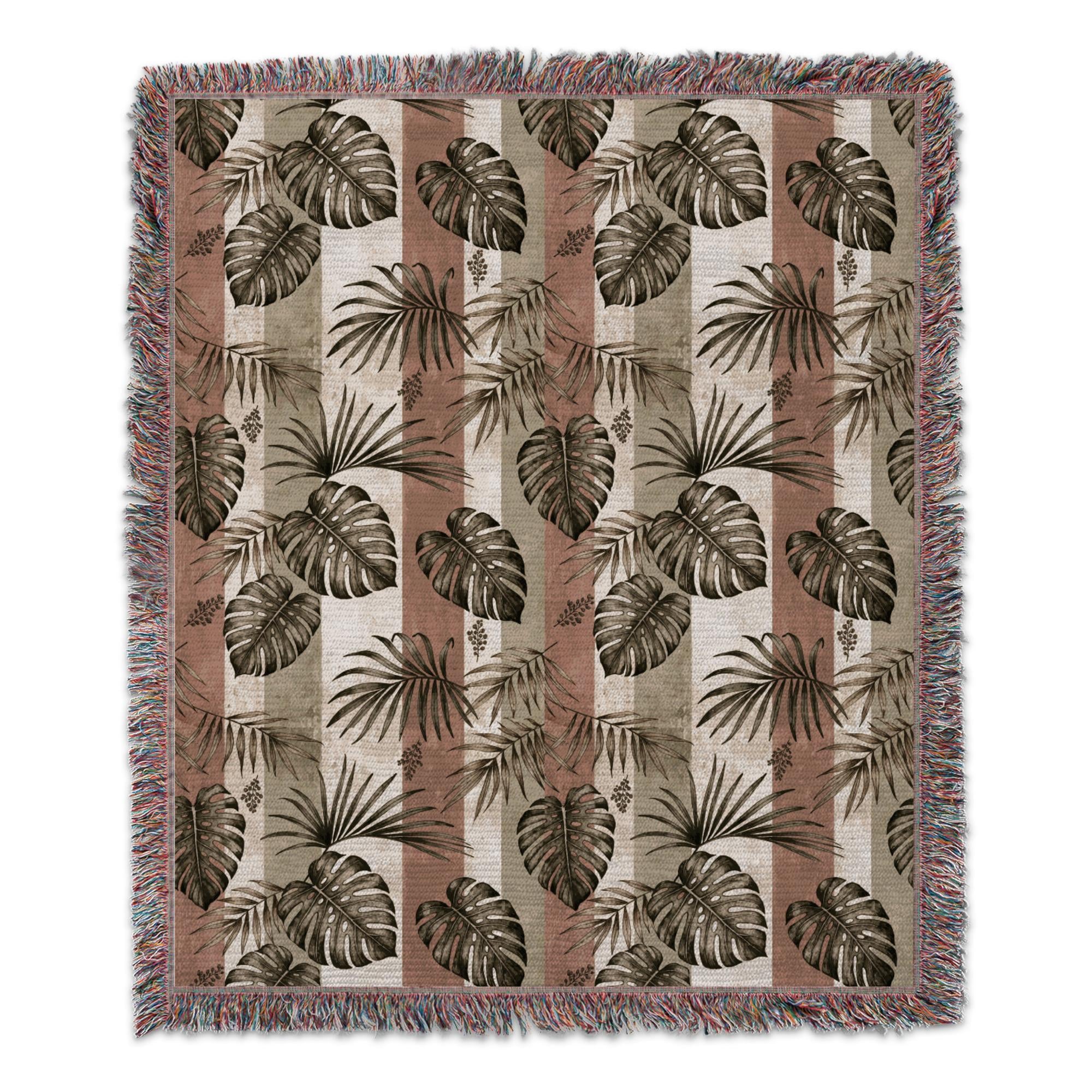 Boho Monstera Leaf Blanket, Tropical Botanical Palm Print Throw Blanket, Earthy Terracotta Sage Home Decor, Plant Lover Housewarming Gift