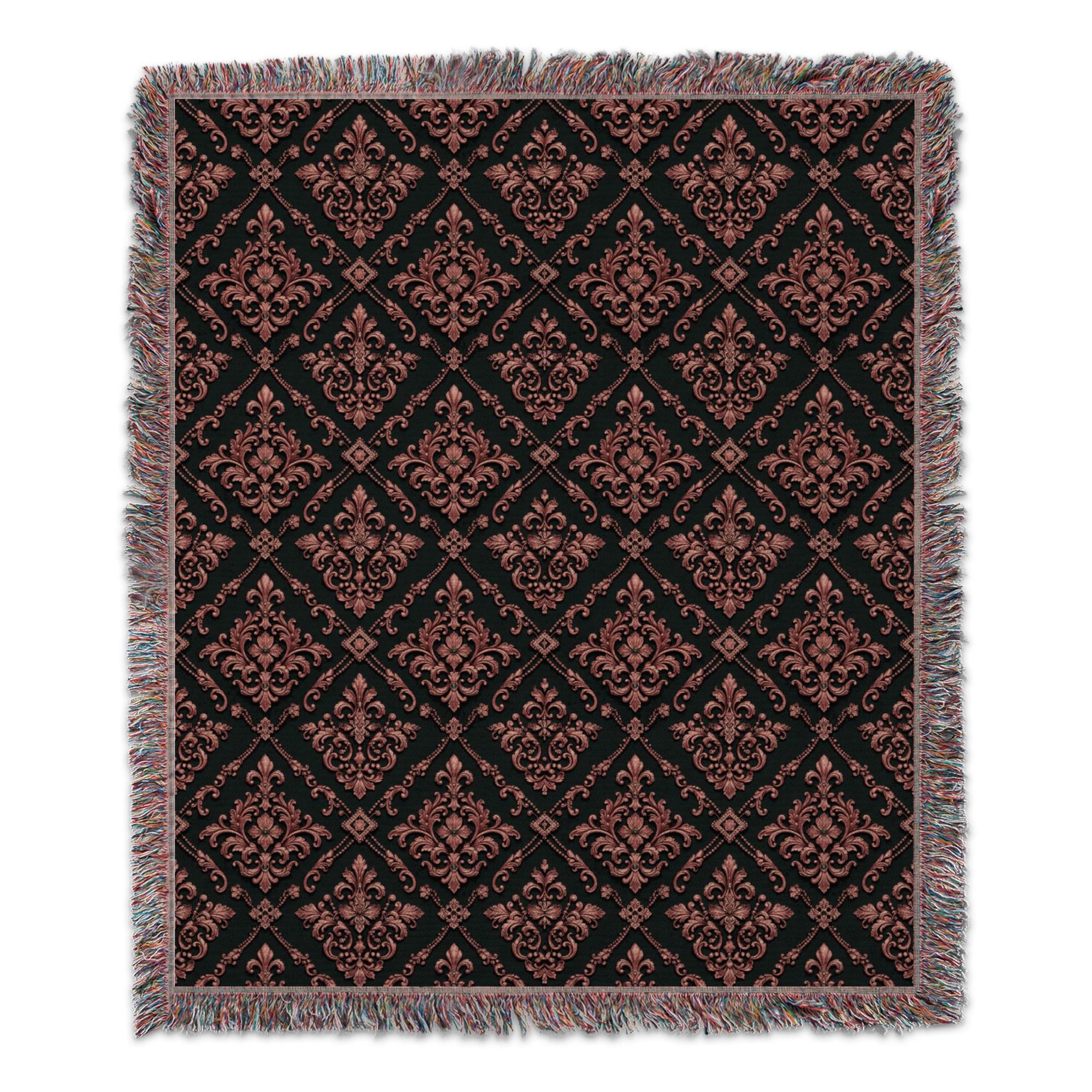 Gothic Damask Blanket, Dark Academia Victorian Throw Blanket, Moody Baroque Red and Black Bedding, Vintage Goth Home Decor Gift for Her
