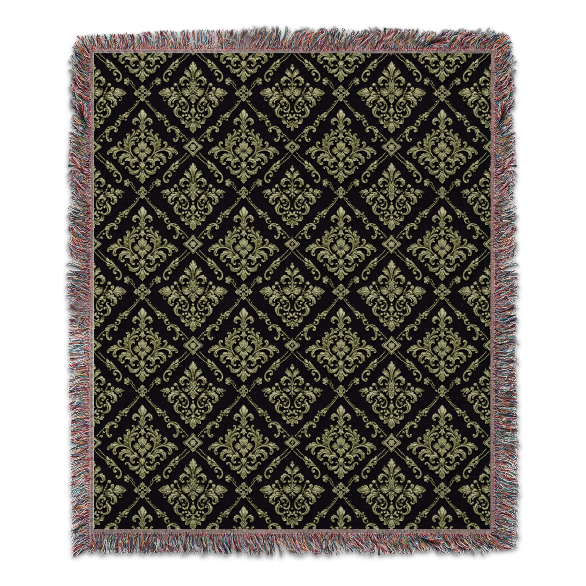Gothic Damask Blanket, Baroque Victorian Throw Blanket, Moody Maximalist Chartreuse Green & Purple Dark Academia Decor, Luxe Vintage Gift