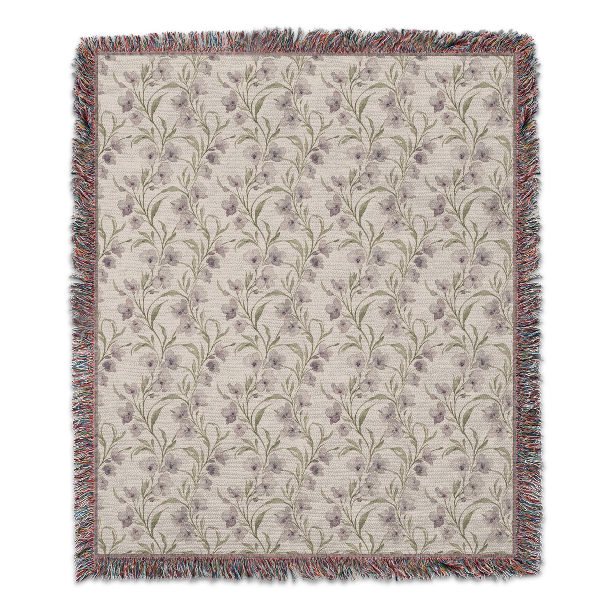 Lavender Floral Throw Blanket, Cottagecore Botanical Fleece Blanket, Dainty Purple Flower Bed Spread, French Country Decor, Gift for Mom
