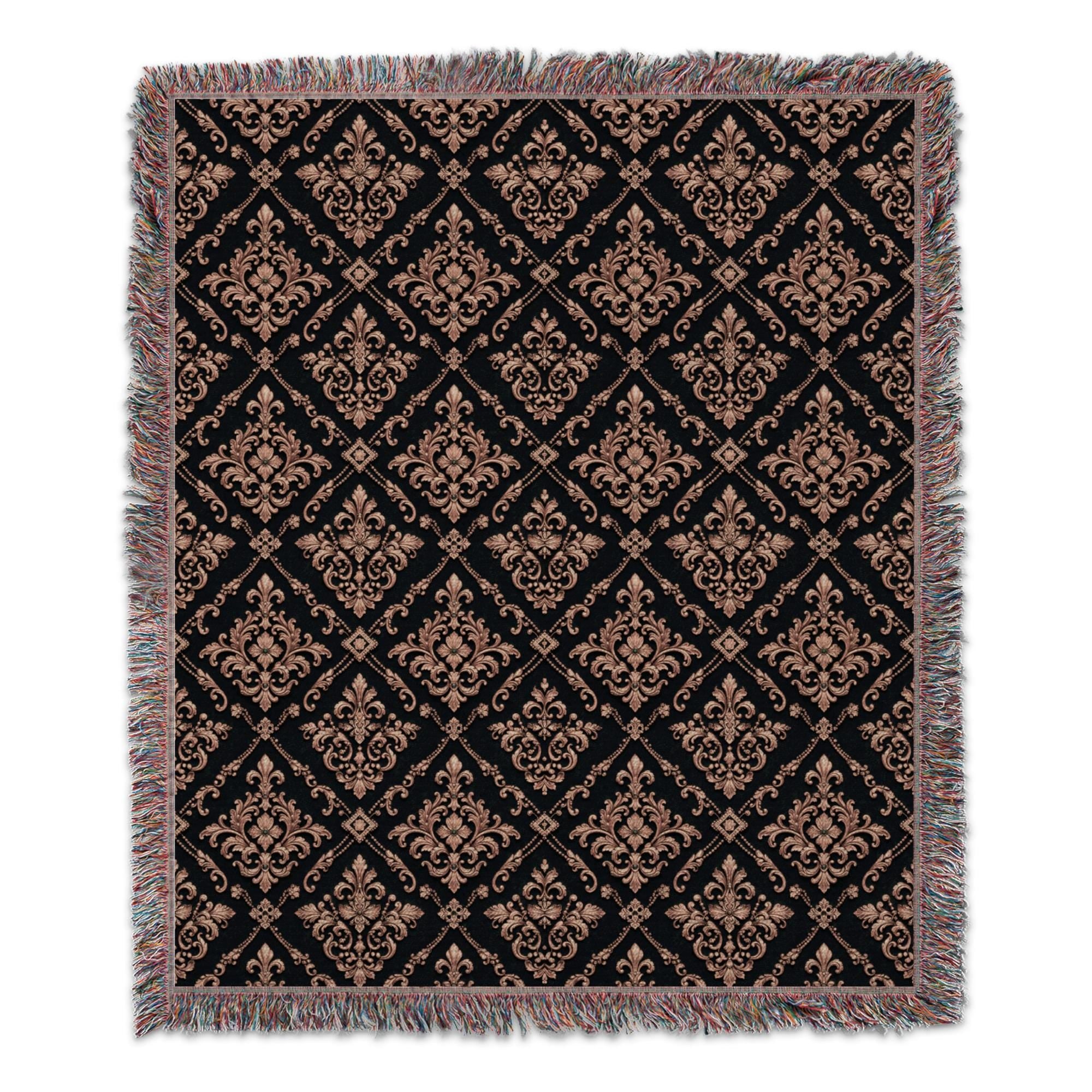 Dark Academia Damask Blanket, Moody Victorian Throw Blanket, Faux Copper Baroque Gothic Home Decor, Vintage Royalcore Gift for Book Lovers