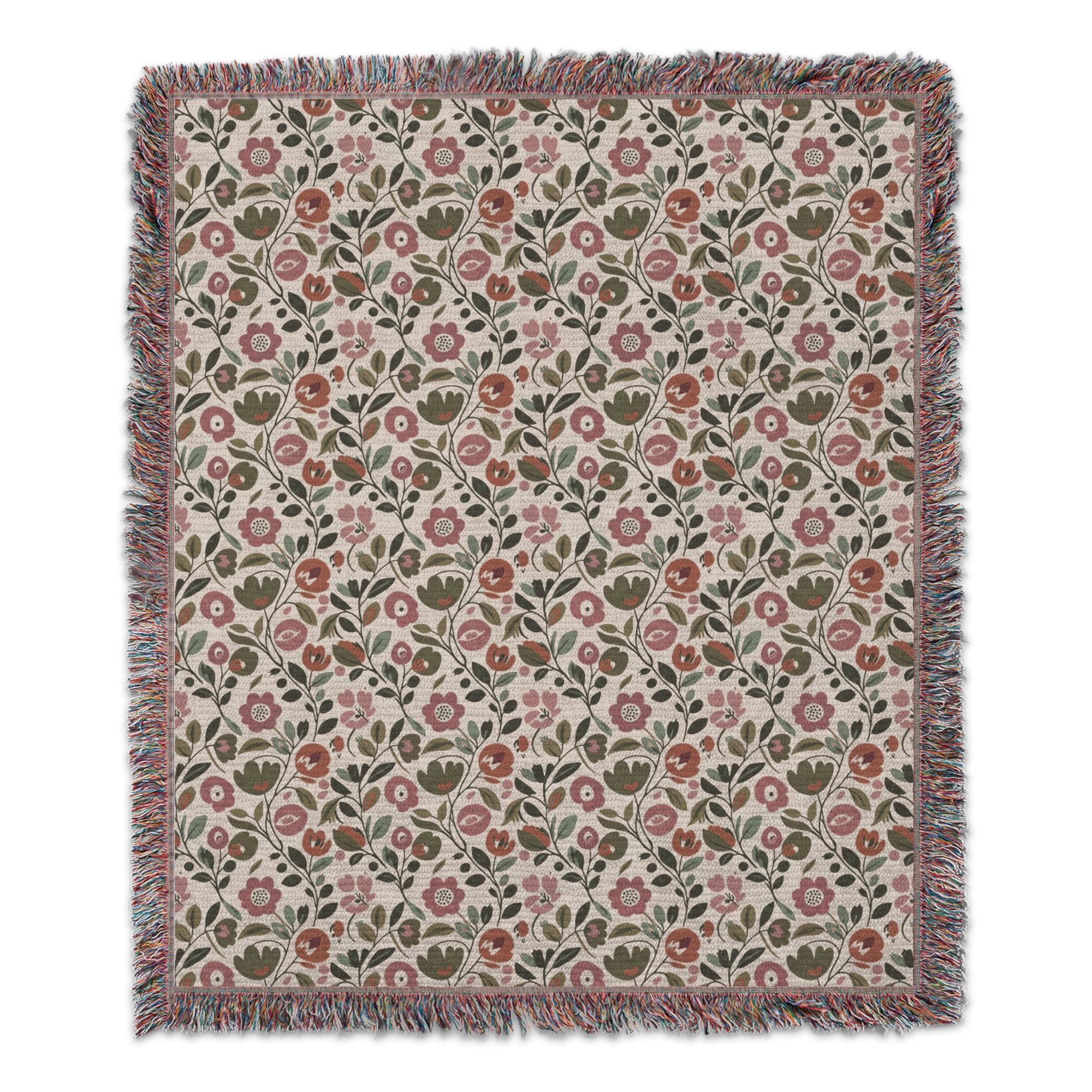 Retro Floral Blanket, Folk Art Botanical Throw Blanket, Scandinavian Flower Cottagecore Home Decor, Mid Century Whimsical Garden Gift