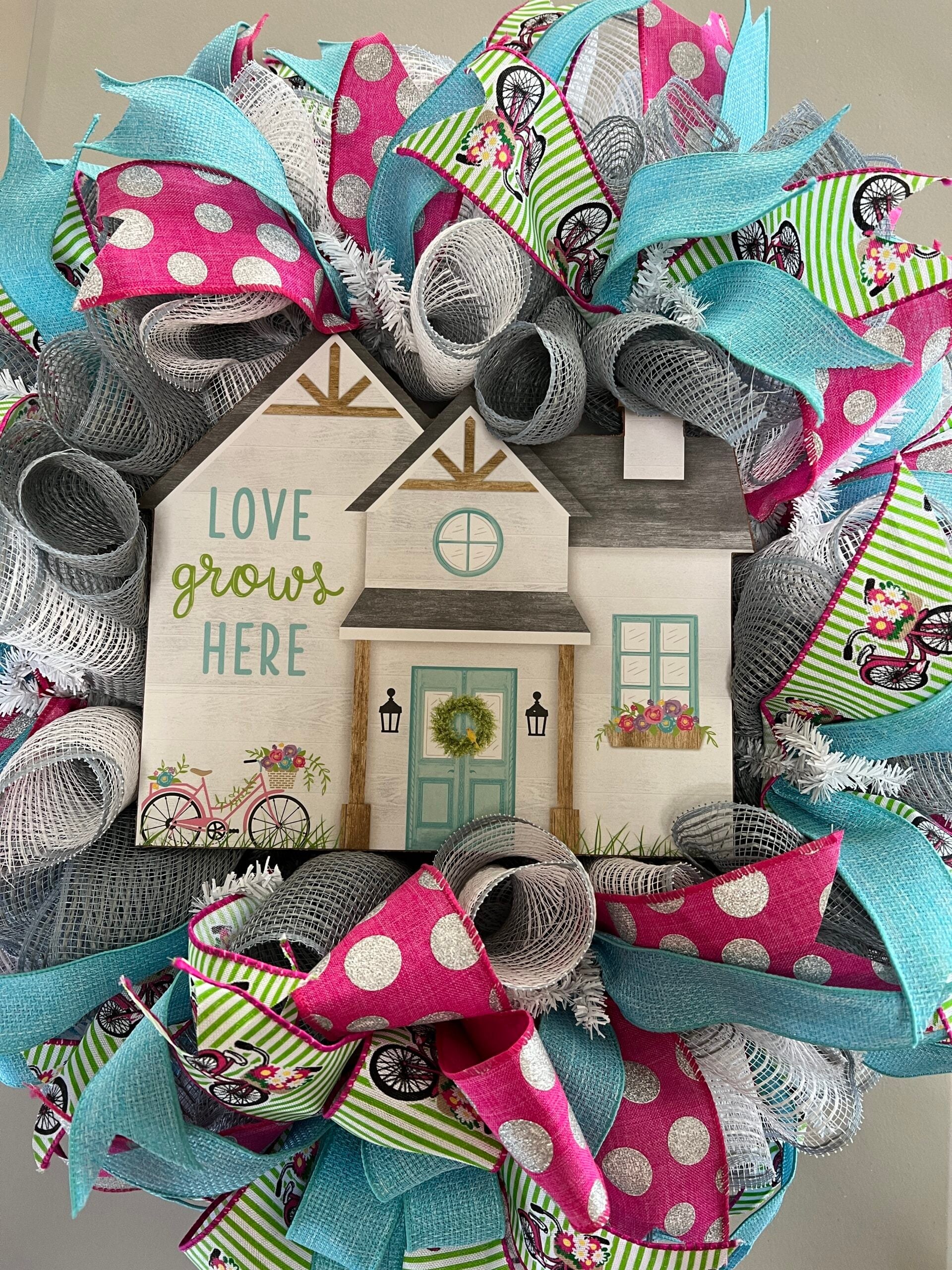 Love Grows Here: A Colorful Deco Mesh Wreath