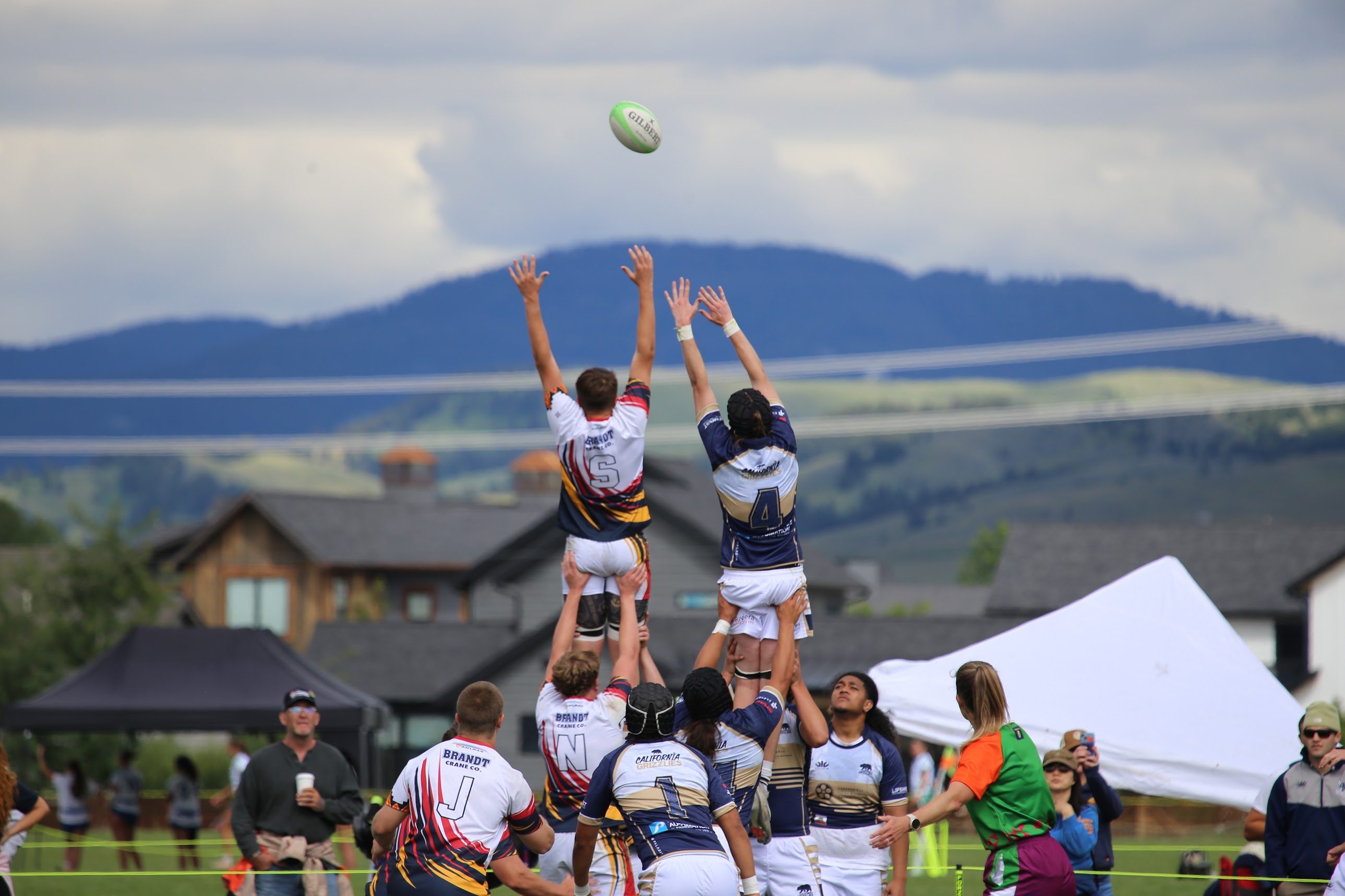 Rugby players competing for the ball in a lineout