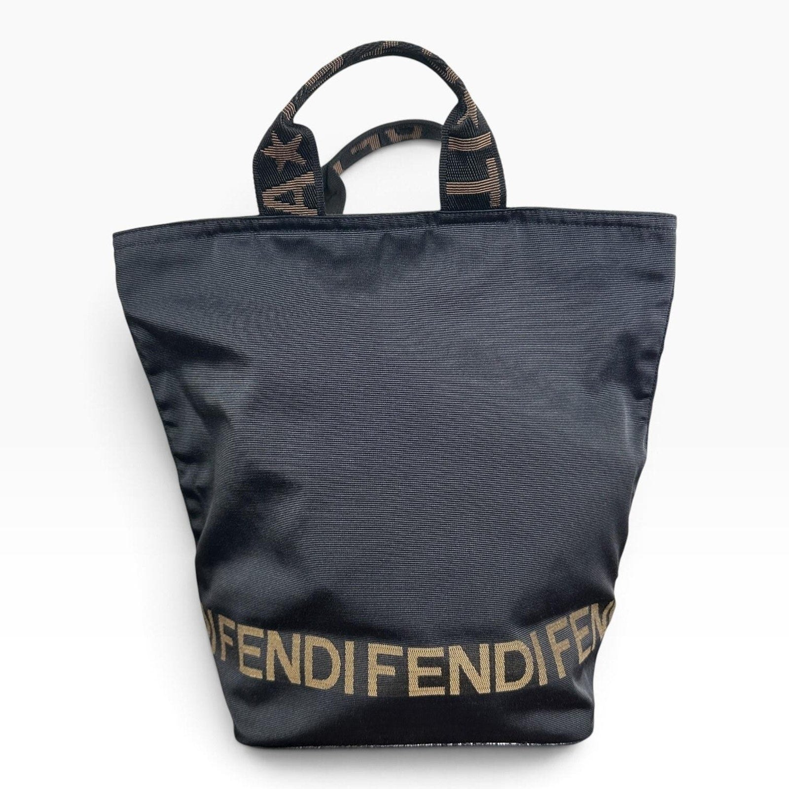 Fendi Roma Shopper Tote Bag Medium Black Nylon Logo Handles Italy Designer