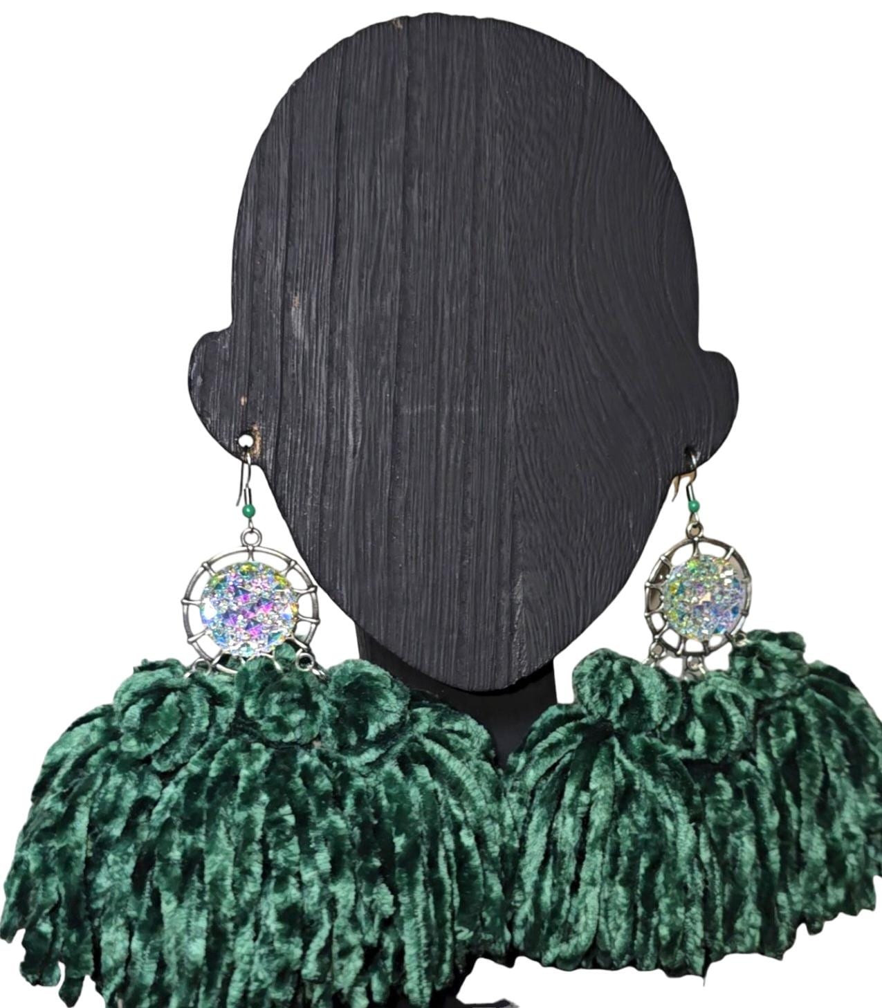 Customized Handmade Velvet Trio Tassel Earrings, view 3