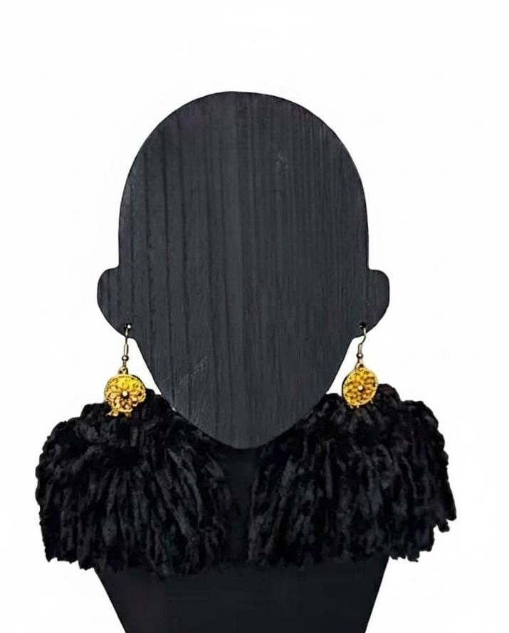Customized Handmade Velvet Trio Tassel Earrings, view 4