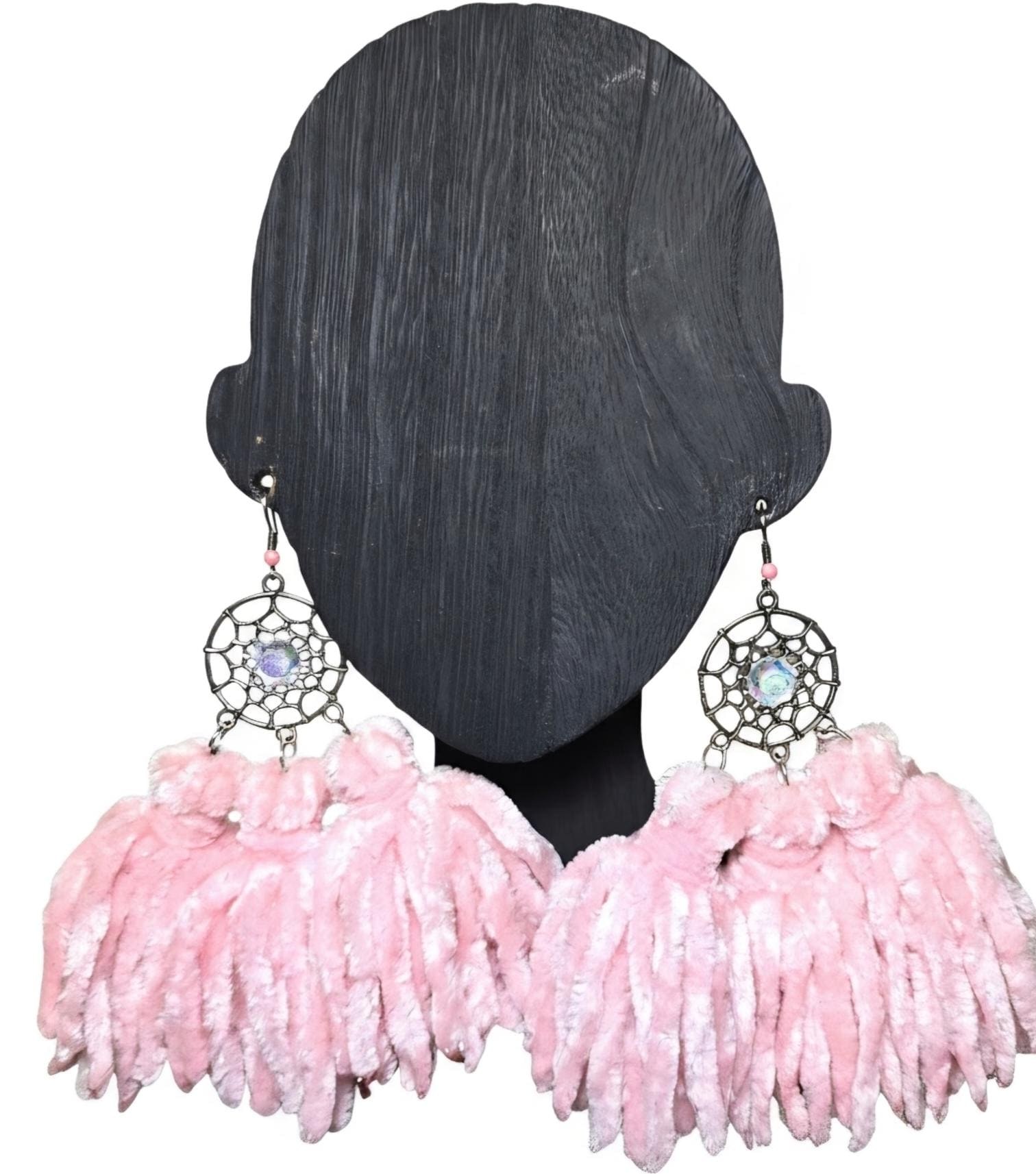 Customized Handmade Velvet Trio Tassel Earrings, view 5