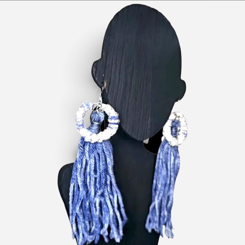 Customized Handmade Velvet Yarn Tassel Earrings, view 3