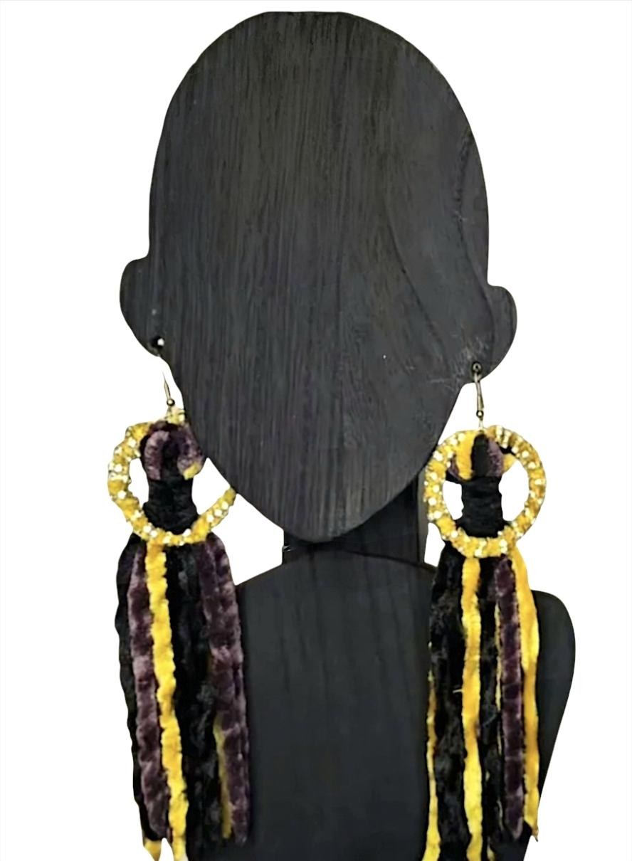 Customized Handmade Velvet Yarn Tassel Earrings, view 5