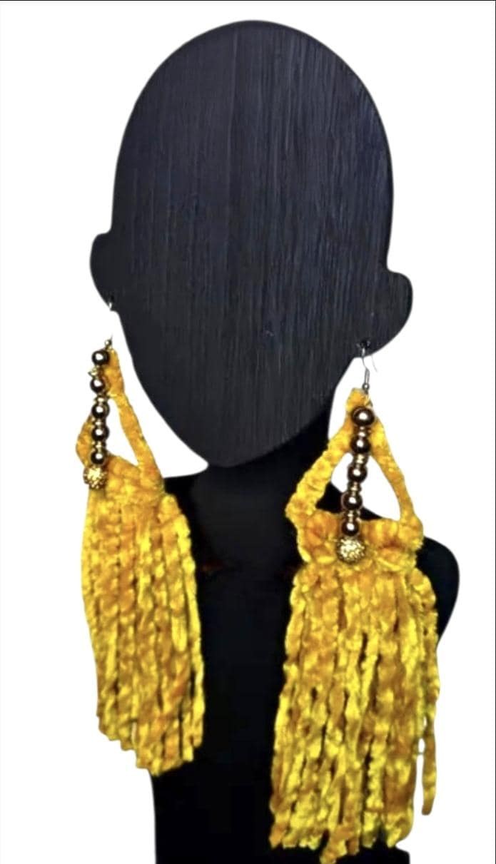 Customized Handmade Velvet Yarn Tassel Earrings, view 6