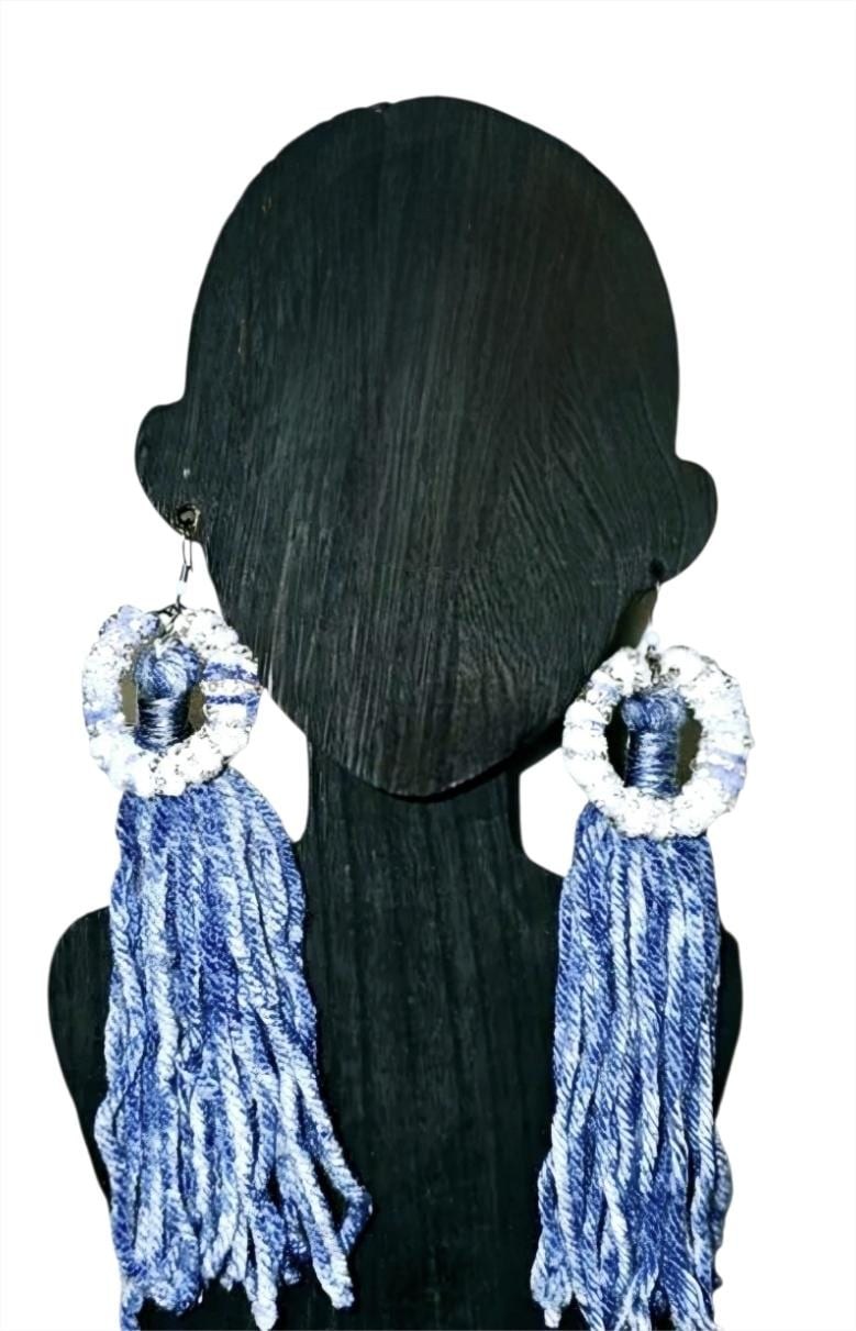 Customized Handmade Velvet Yarn Tassel Earrings, view 7