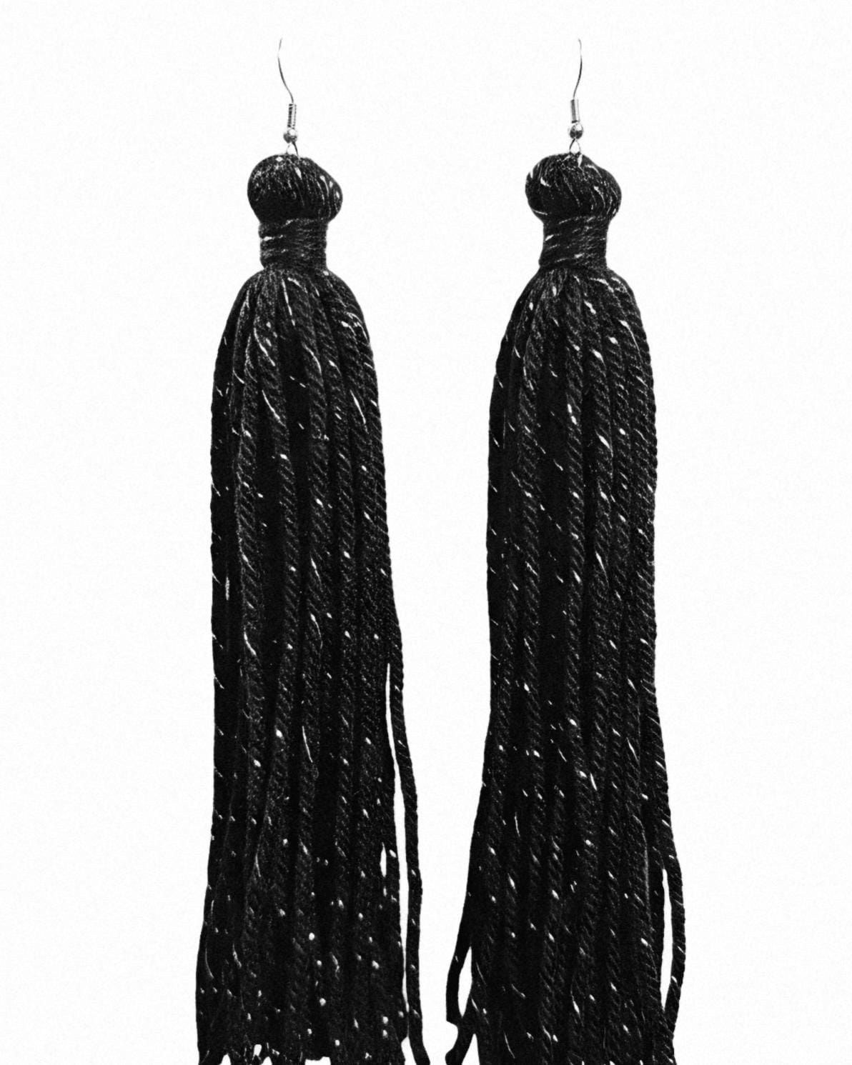 Handmade Sparkling Yarn Tassel Earrings, view 3