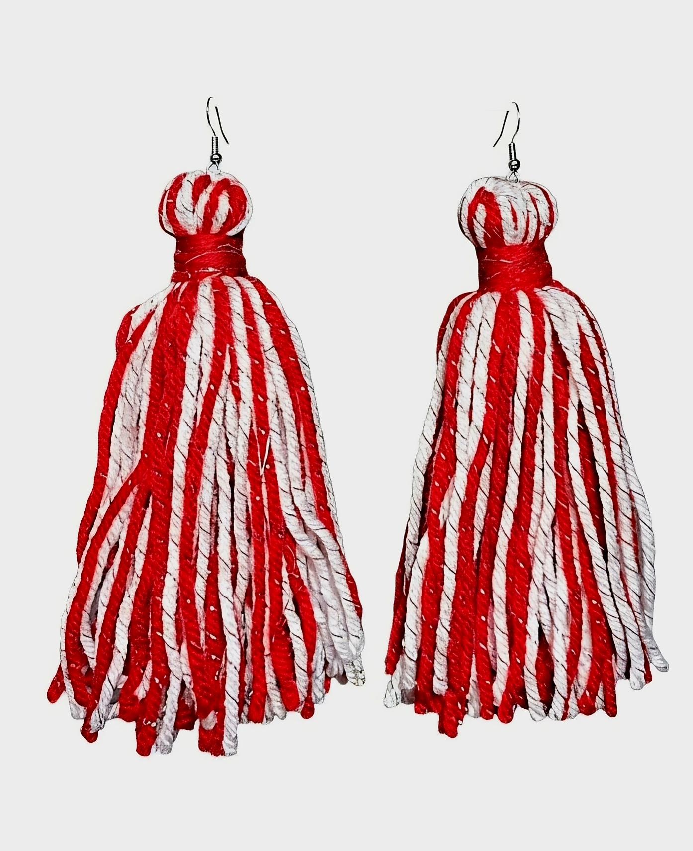 Handmade Sparkling Yarn Tassel Earrings, view 5