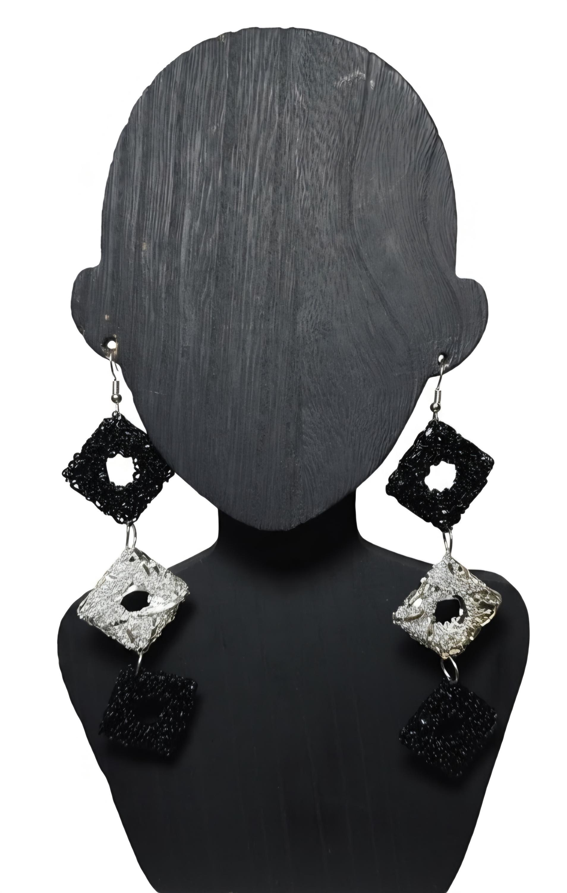Handmade Diamond Tiered Earrings, view 2