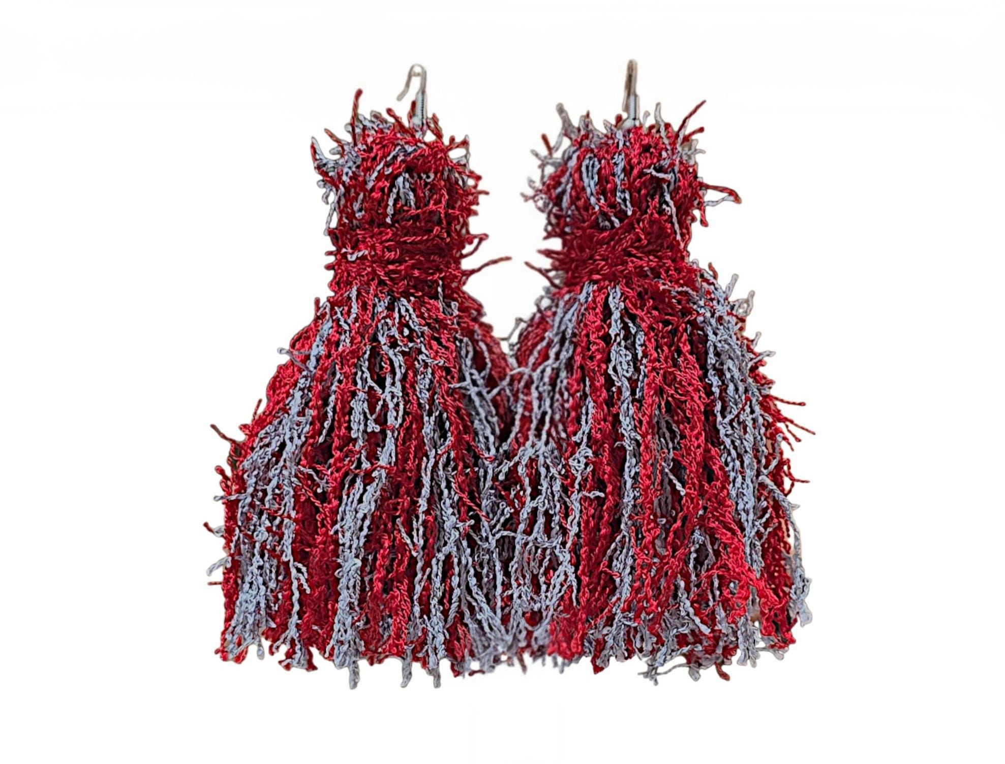 Handmade Fringe Yarn Tassel Earrings, view 4