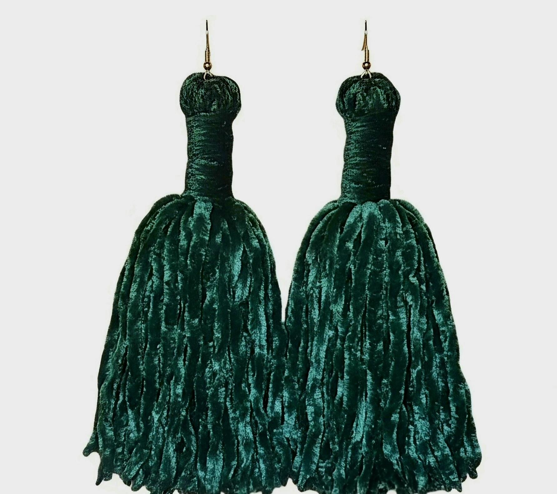 Handmade Velvet Yarn Tassel Earrings