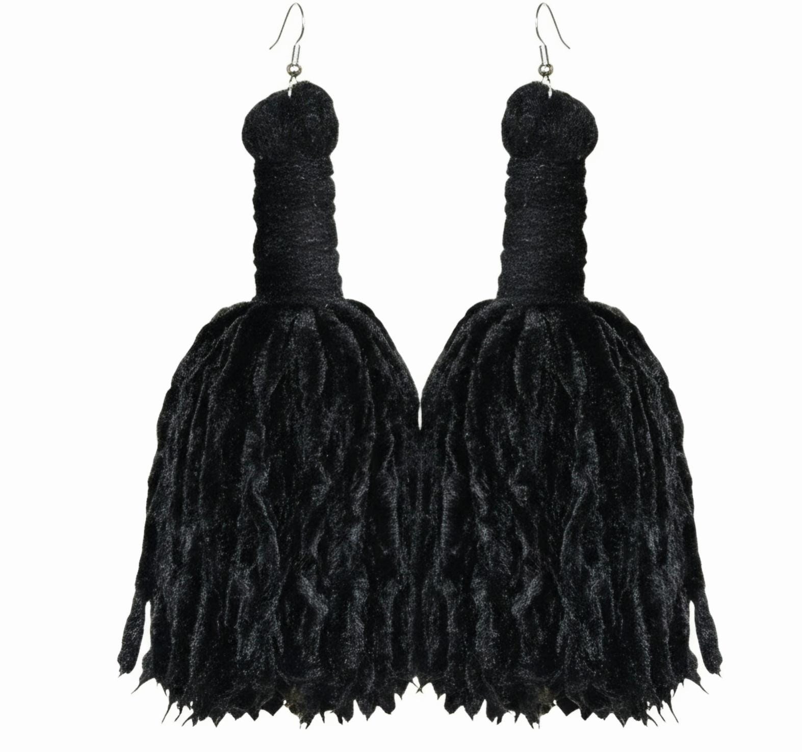 Handmade Velvet Yarn Tassel Earrings, view 3